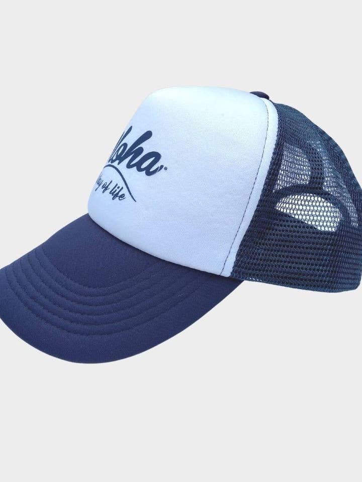 Casquette Trucker Filet Aloha Way of life - Marine/ Blanc pour la vente par ALOHA WAY OF LIFE