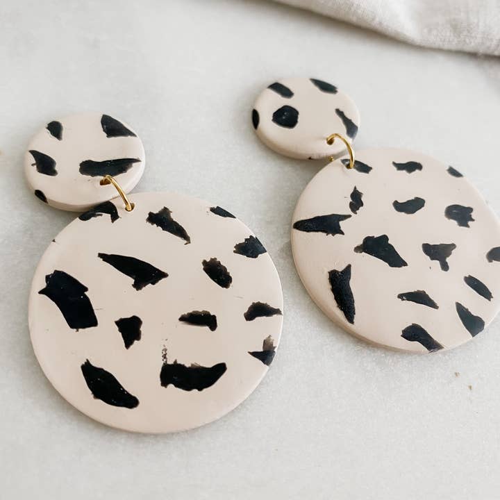 Florence and Fig - Wholesale Dangle earrings - Large Dalmation Bold Polymer Clay Earrings