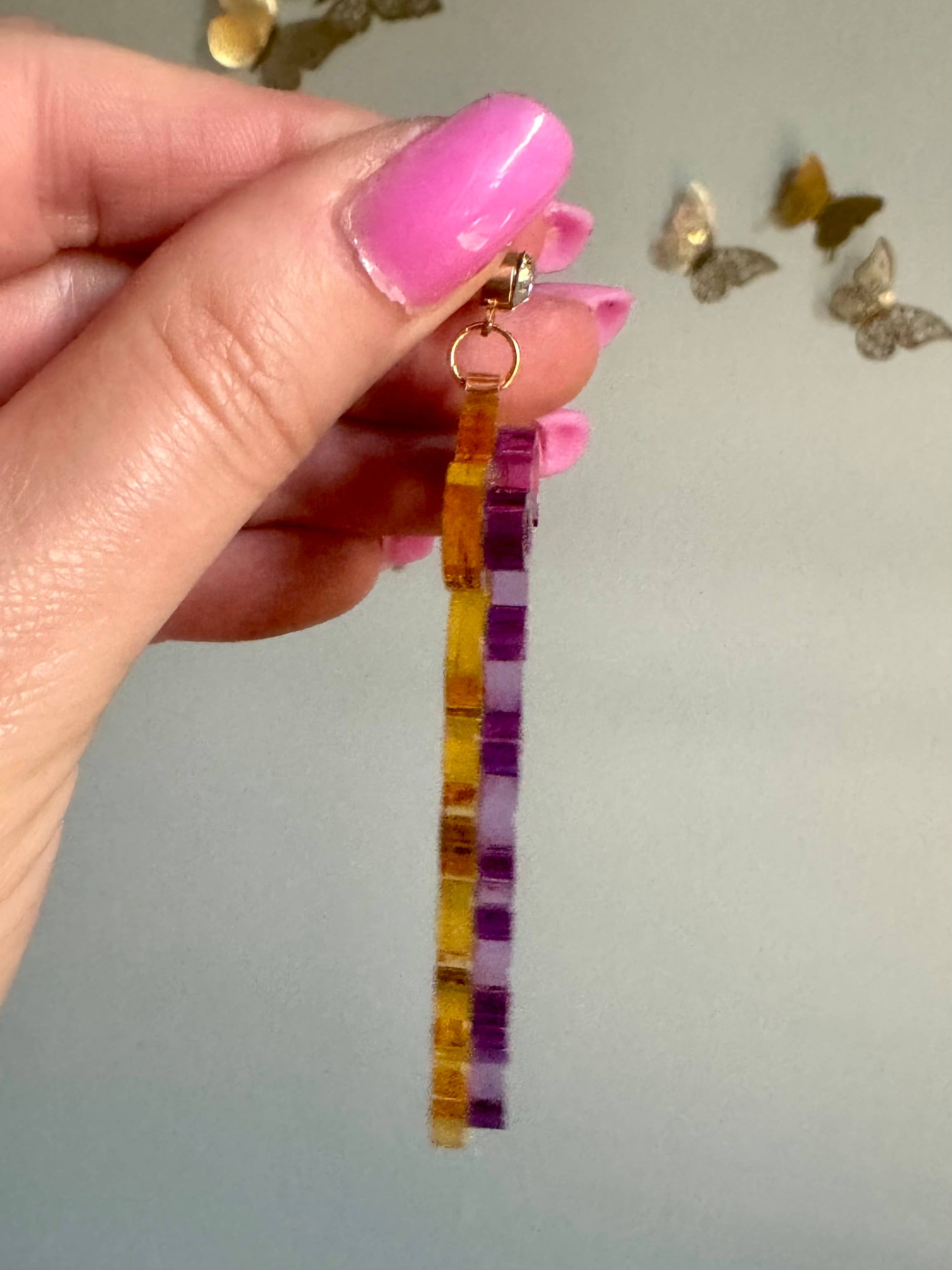 Louie Love - Wholesale Dangle Earrings - Gold Acrylic Geaux Louisiana State LSU Tigers Earrings4