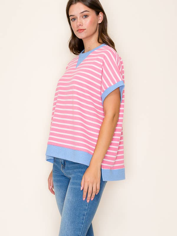 Tres Bien, Inc - Wholesale Knit Top - Women's - round neck s/s stripe cloud knit top