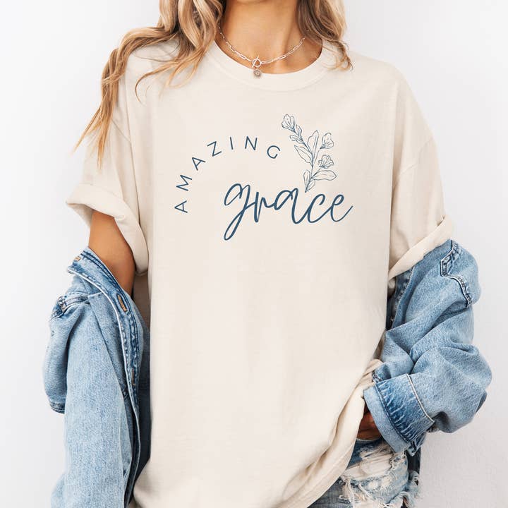 Miche Custom - Wholesale Screen Printed T-Shirt - Women's - Amazing Grace Shirt, Faith Tee, Religious Shirt, Soft Gildan1