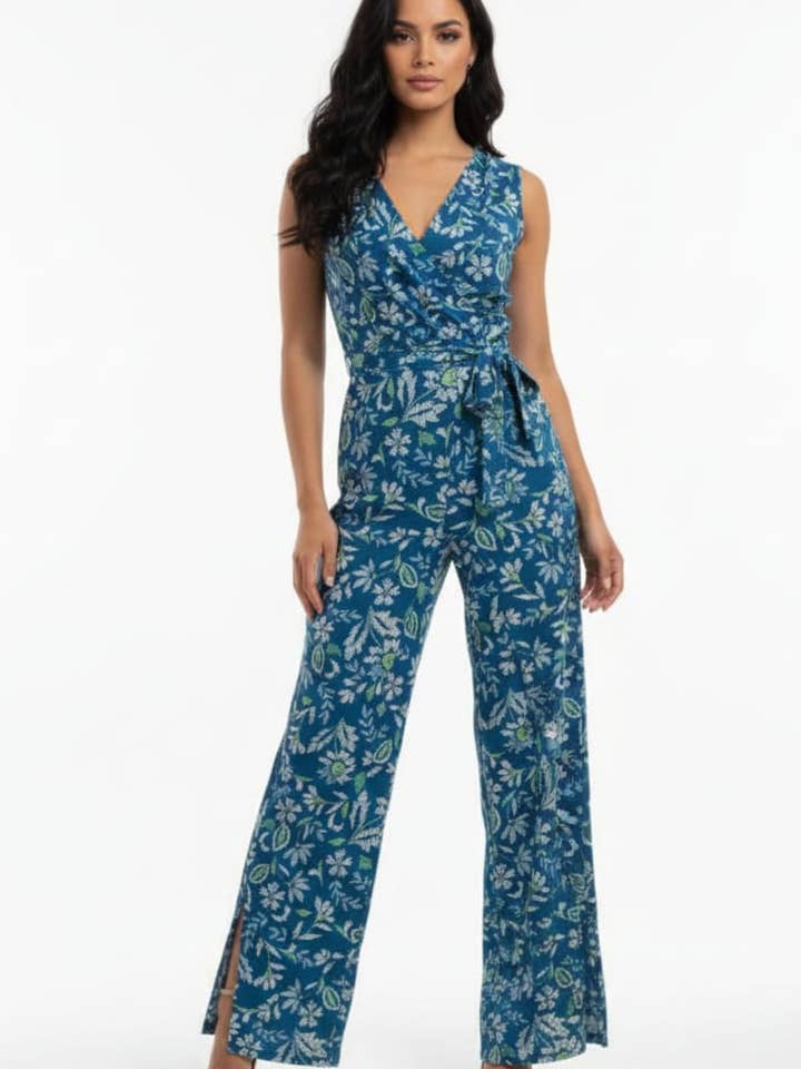 London Times Floral Print Sleeveless Jumpsuit for wholesale by New Yorker's Apparel