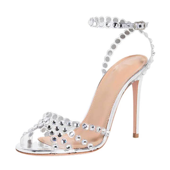 Kristalkleurige sandaal met hoge hakken voor dames voor wholesale door Rhinestone Belt Store