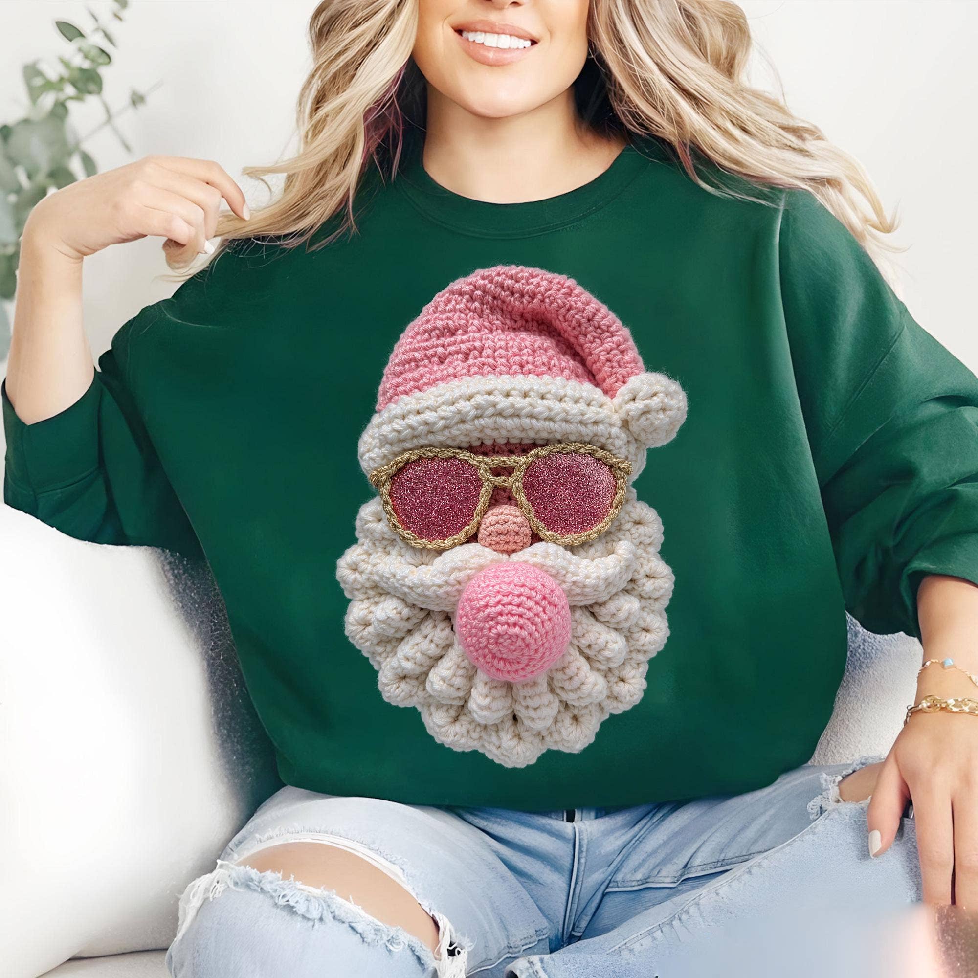 NVC Ecommerce LLC - Wholesale T-Shirt (Graphic) - Women's - Retro Yarn Crochet Santa Claus Shirt, Pink Santa Sweatshirt2