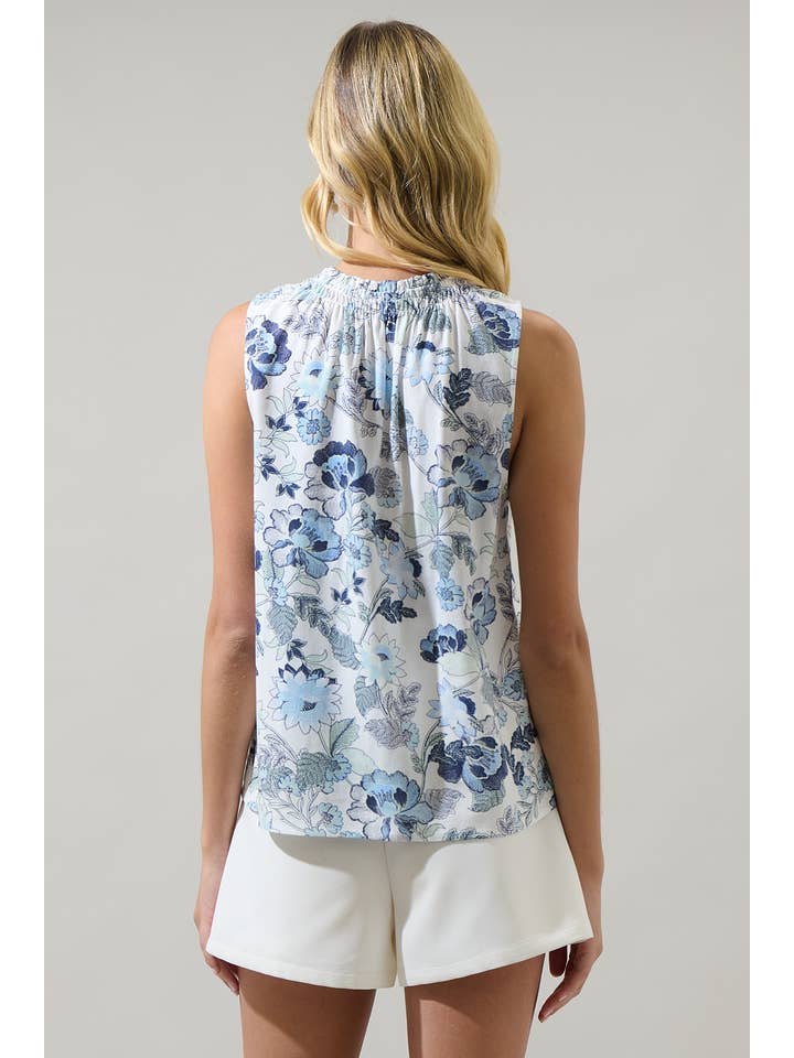 WHITE BLUES Wrenley Garden Floral True Smocked Blouse for wholesale on Faire