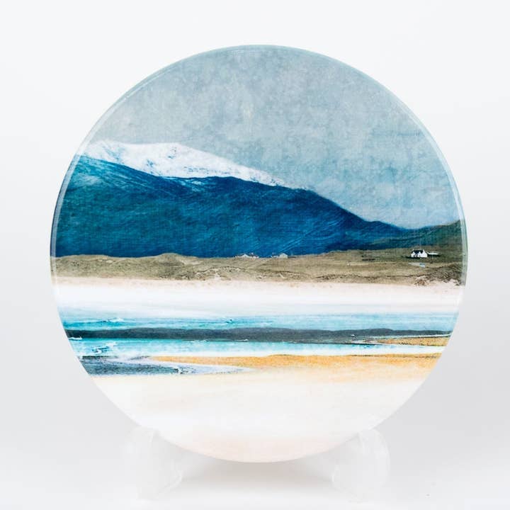 Winter Luskentyre Isle of Harris keramische onderzetter geschenkdoos voor wholesale door Cath Waters Scottish Landscapes