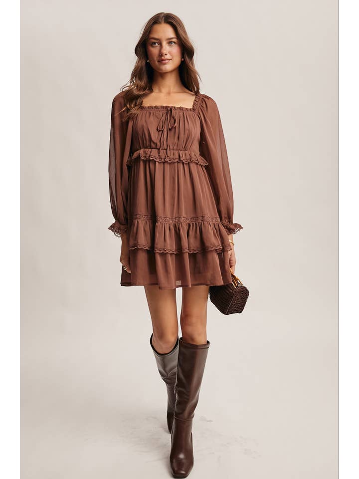 Forte - Wholesale Dress - Women's - Crinkled Tiered Boho Mini Dress FD000516