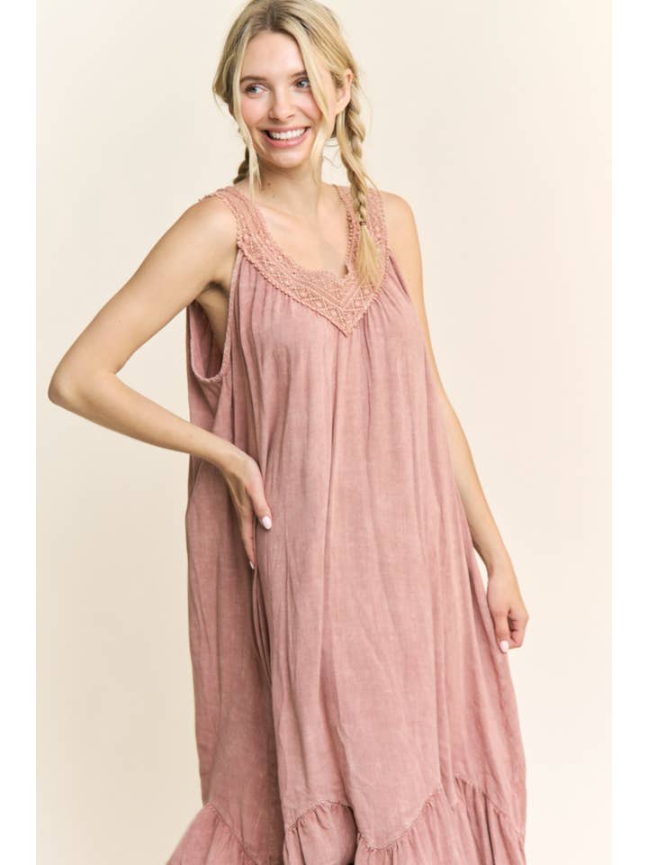J.Her - Wholesale Dress - Women's - MineralWash Floral detailed Vneck Cami Dress HD5704.