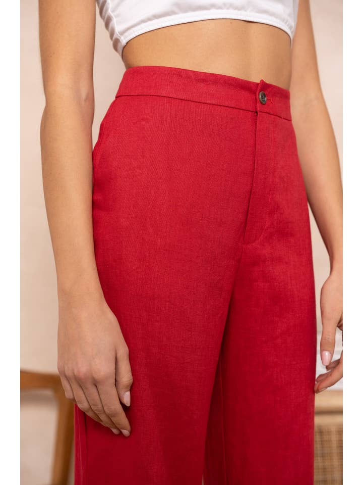 Attentif Paris - Venta al por mayor Pantalones - Mujer - Pantalón recto liso de lino de calidad superior1