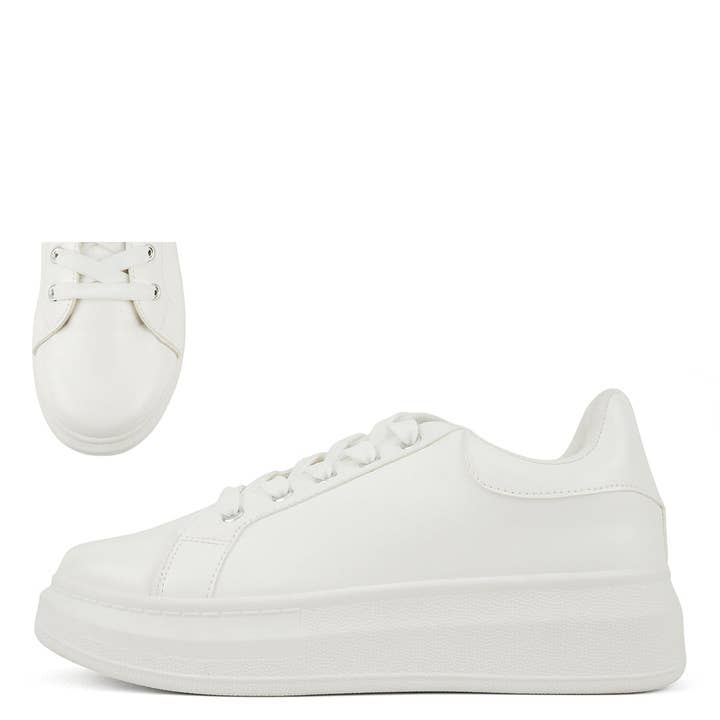 Soda IDEN Women Thick Bottom Low Top White Sneakers-16 Pairs Pack for wholesale by Mars Sky Shoes Wholesale