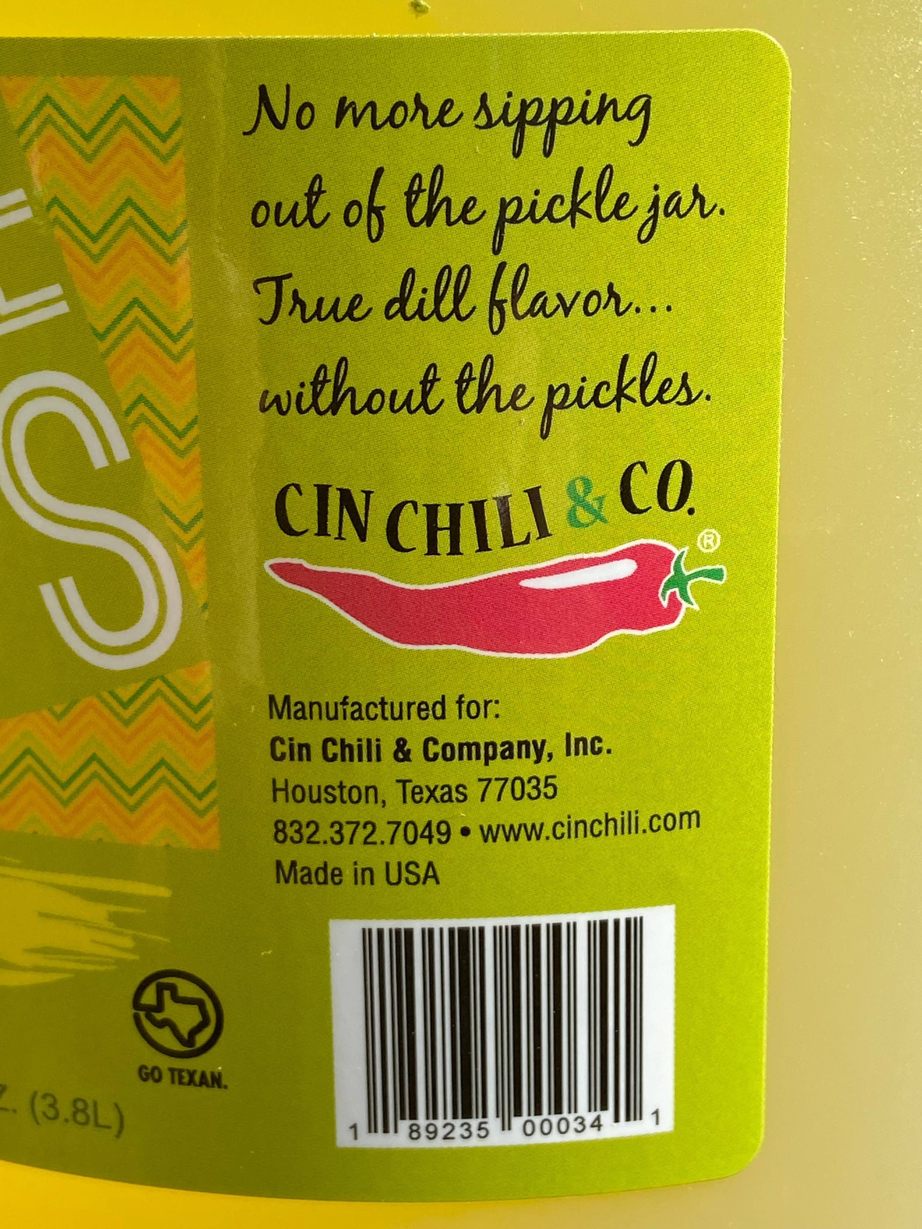Cin Chili & Company - Vente Légumes marinés - Pickle Sips® - Aneth 1 Gallon Non Filtré1