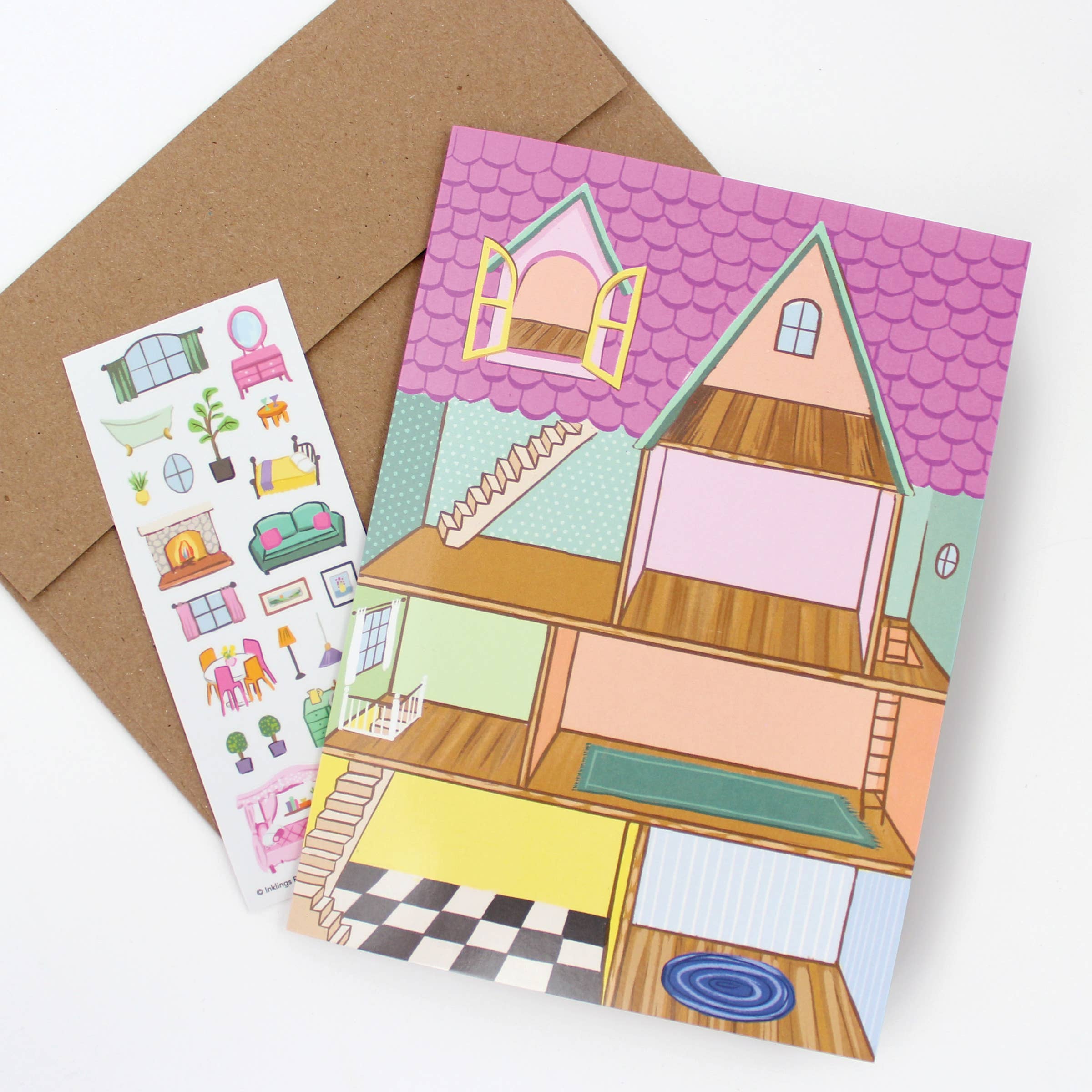 Inklings Paperie - Wholesale Everyday Greeting Card - Sticker Scene Card - Dollhouse5