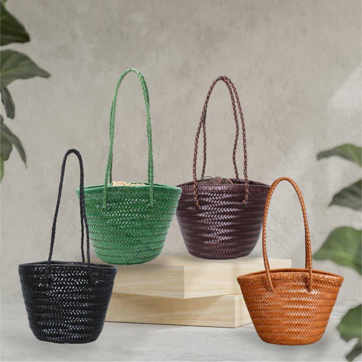 Sook Stainable - Wholesale Beach Bag - Carmel- Handwoven Genuine Leather Bucket BagÂ
