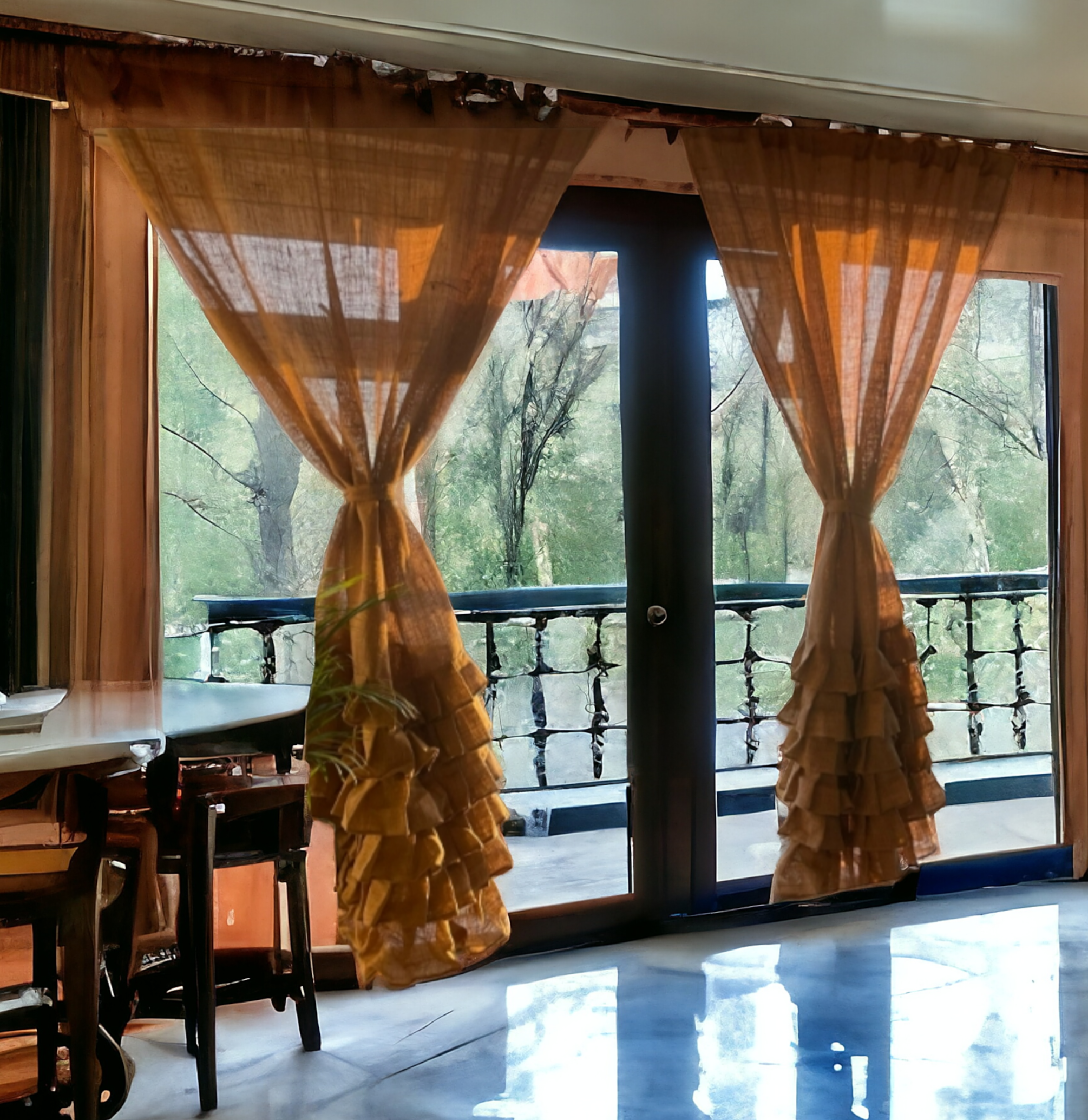 CocoMiaDesign - Wholesale Curtain - Rustic Burlap Ruffle Curtain, 100% Jute Farmhouse Panel0