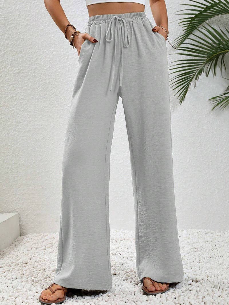 FULL TIME PURCHASE - Vente Pantalon – femme - Pantalon décontracté polyvalent uni à jambes larges et longueur au sol8