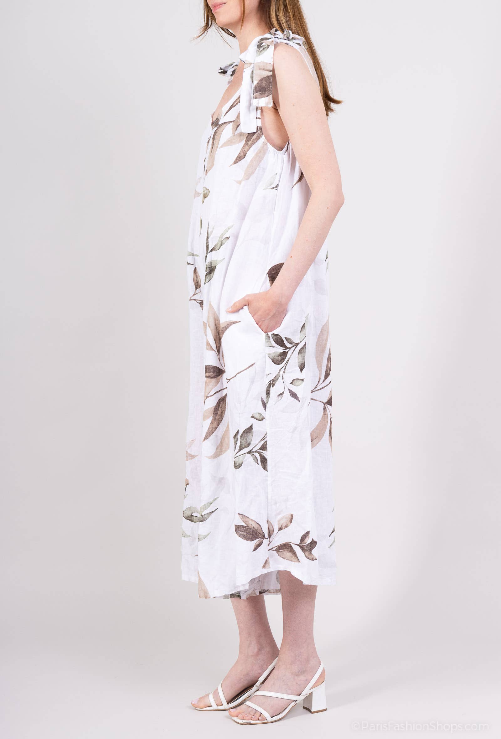 L'Emotion - Vendita all'ingrosso Tuta intera - Donna - Tuta in lino 100% con motivo floreale e spalline annodate2