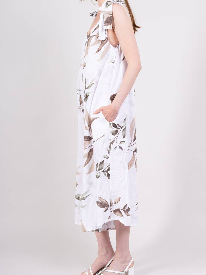 L'Emotion - Vendita all'ingrosso Tuta intera - Donna - Tuta in lino 100% con motivo floreale e spalline annodate2