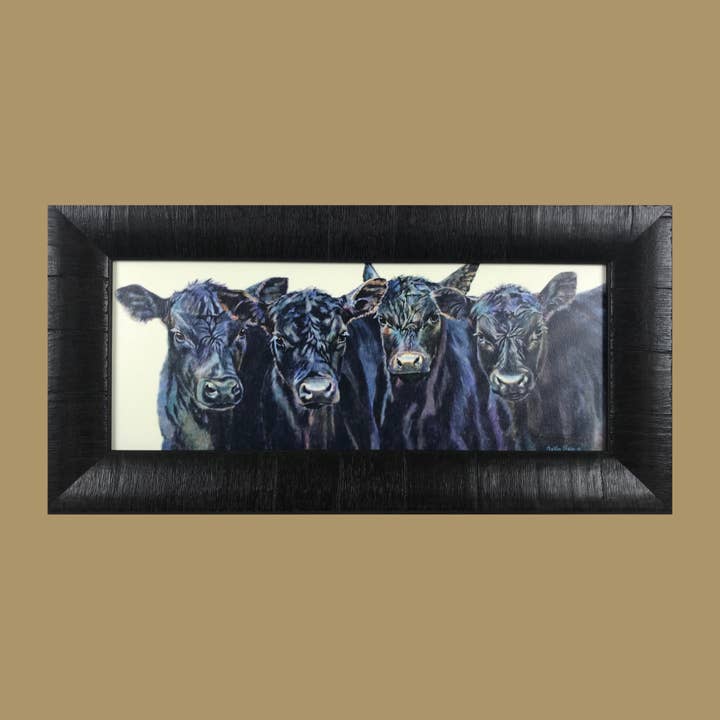 Impression artistique occidentale « Buddies », Angus Cattle, encadrée pour la vente par KATHY SIGLE ART