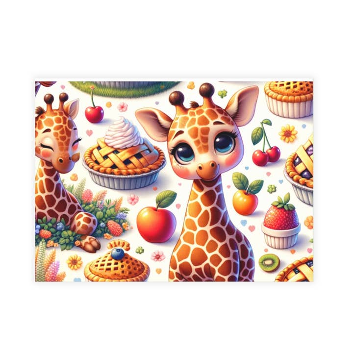 Giraffes, Fruit, and Pies Postcard for wholesale by Postcard Circus