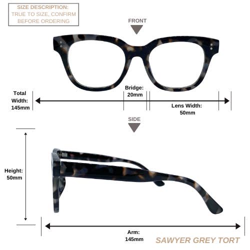 TWELVE – wholesale Glasögon - Unisex – Sawyer | Grå Sköldpadda | Blå Ljus Blockerande glasögon