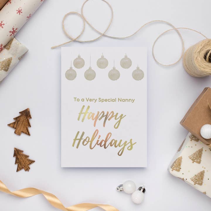 Limited Edition Happy Holidays Gold Foil for wholesale by The Nanny Cards