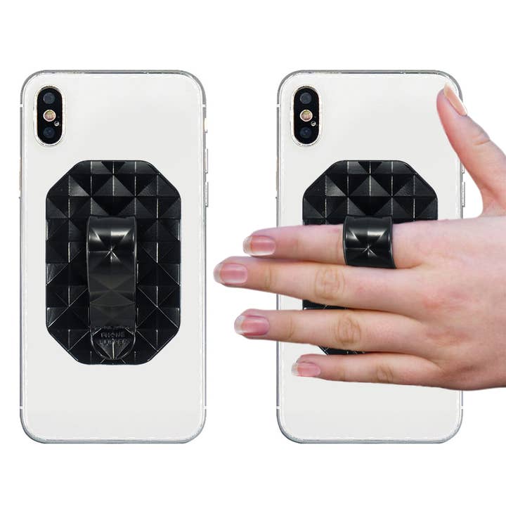 Phone Flipper (Peel & Stick) Phone Fingerloop - Black Geo for wholesale by Phone Flipper