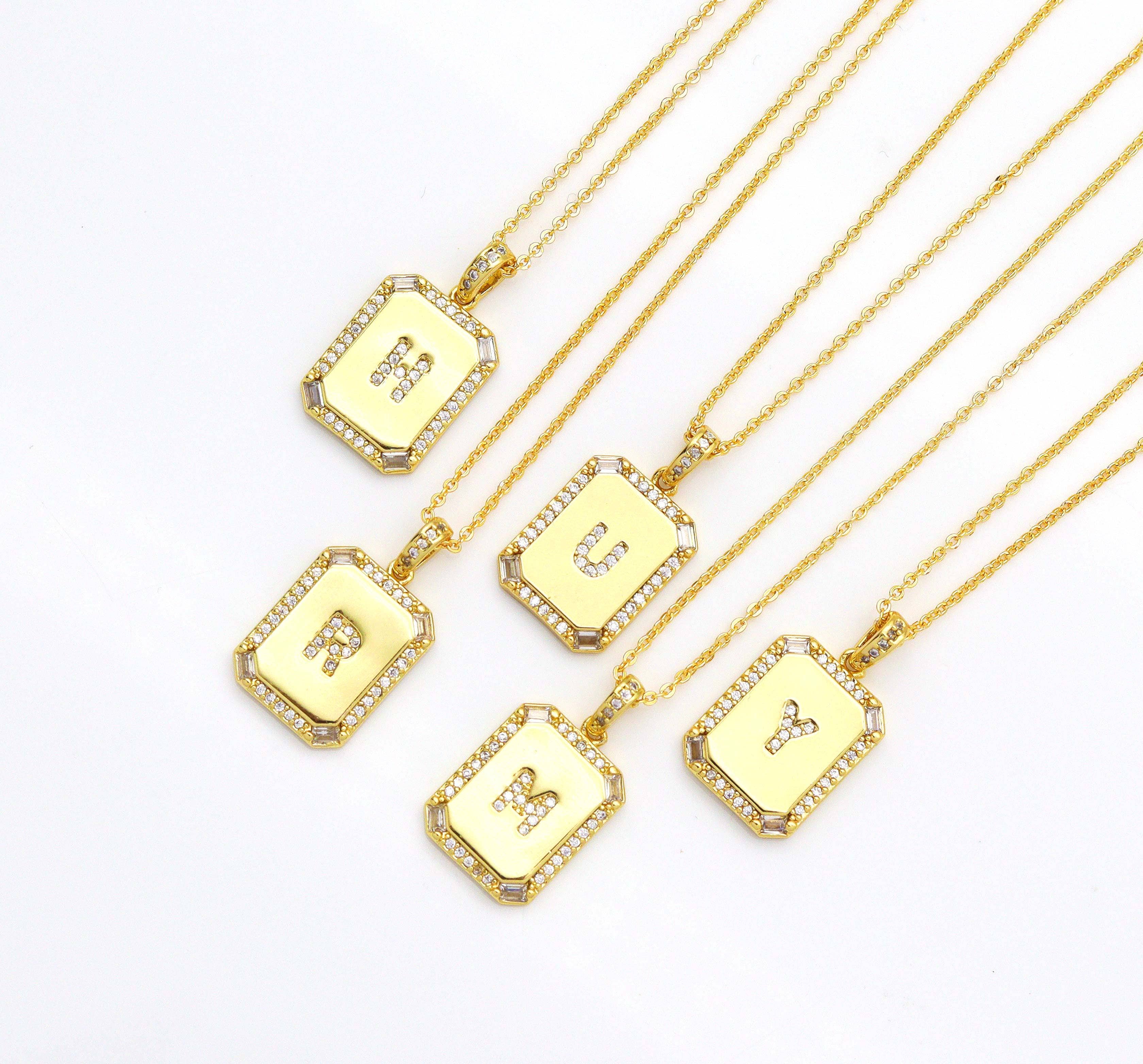 BestBeads&Beyond - Wholesale Pendant/Charm Necklace - Gold Filled Tile Initial Letter Necklace, Peronalized Necklace, Sku#CL252