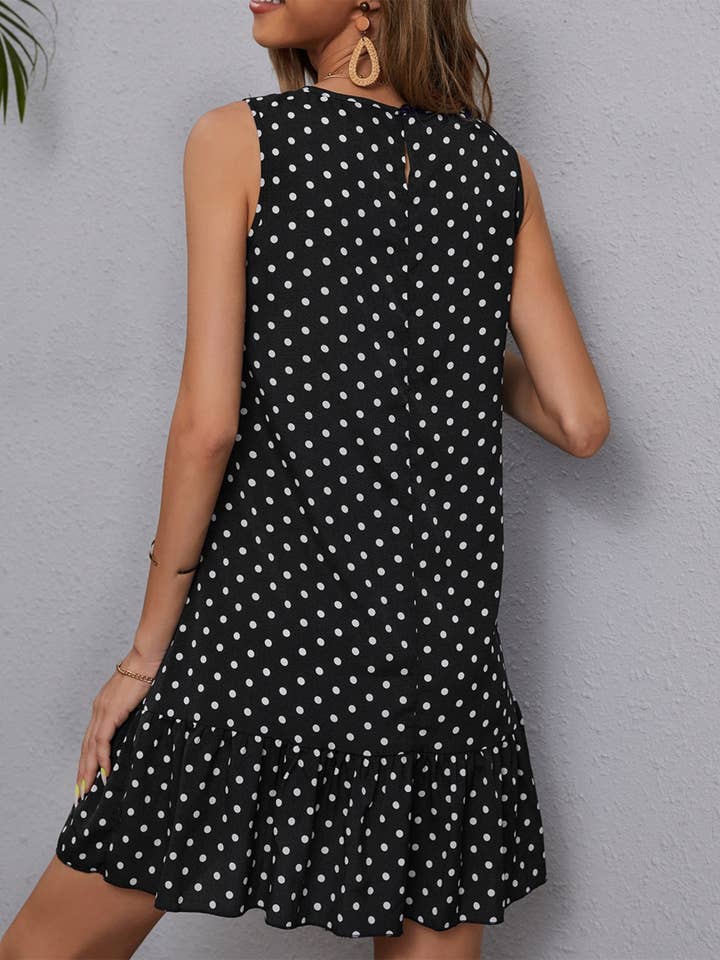Wholesalesir - Wholesale Dress - Women's - Wave Dot Ruffled Sleeveless Dress