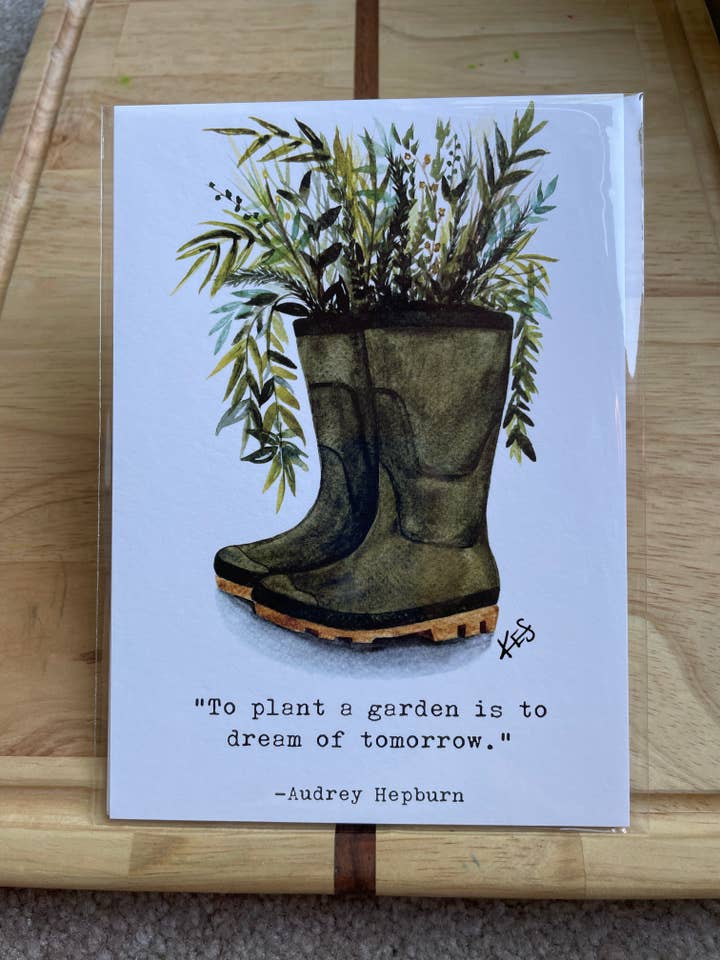 5x7 Havestøvler Floral - Signeret akvarel kunsttryk for engroshandel hos Kristin Schmidt Artist