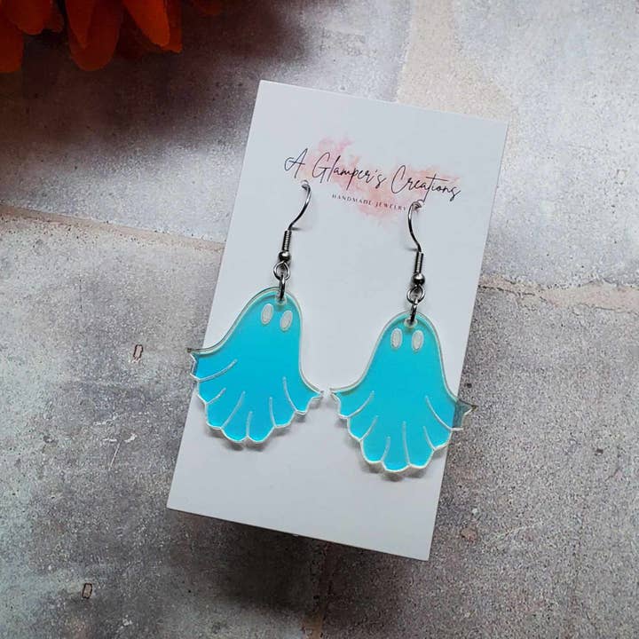 A Glamper's Creations LLC - Wholesale Dangle earrings - Ghost Earrings - Iridescent Acrylic Halloween Ghost Earrings2