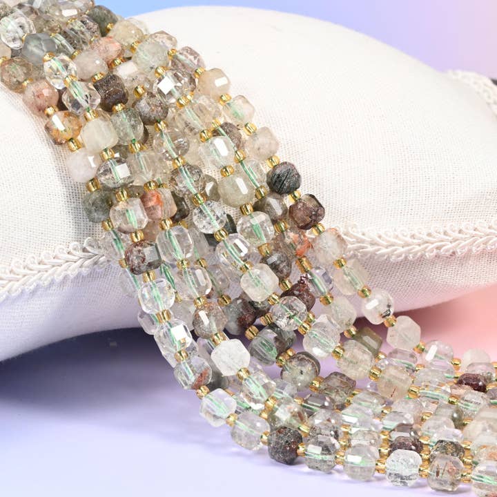 Green Phantom Quartz Faceted Cube Beads: Size 6mm 8mm, Jewelry Making, 15 inch Strand for wholesale by Mycrazycrystal