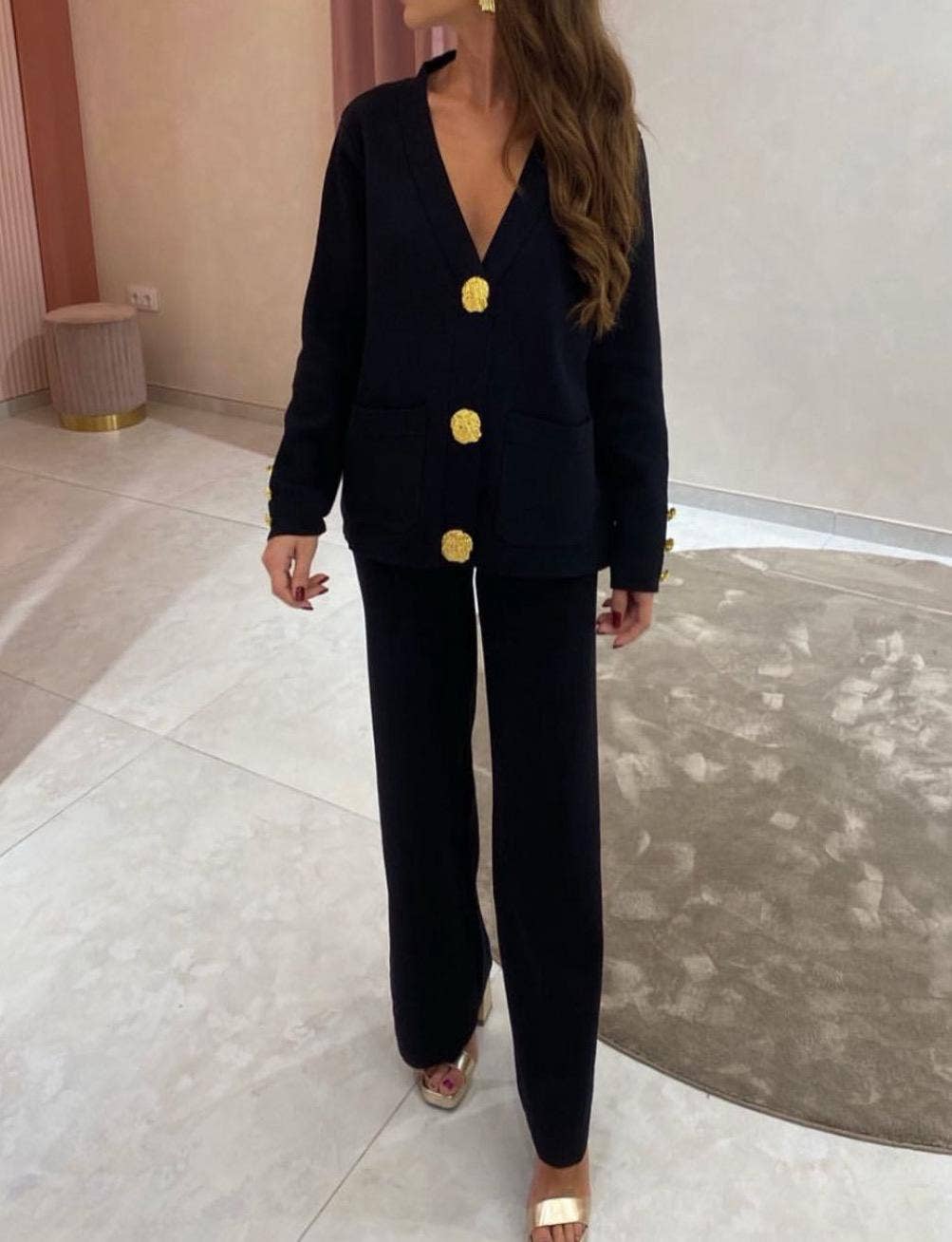 LORIANE - Wholesale Top & Pant Set (NOT Loungewear) - Women's - 7338 knit set cardigan + pants one size8