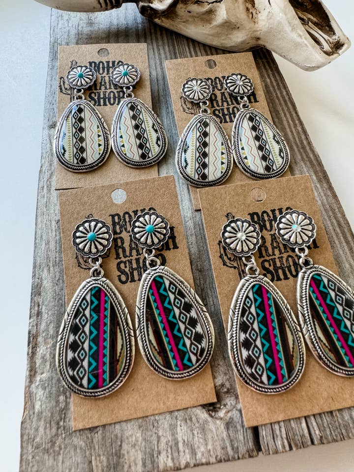 Aztec Western Pattern Teardrop Earrings for wholesale by Boho Ranch Shop