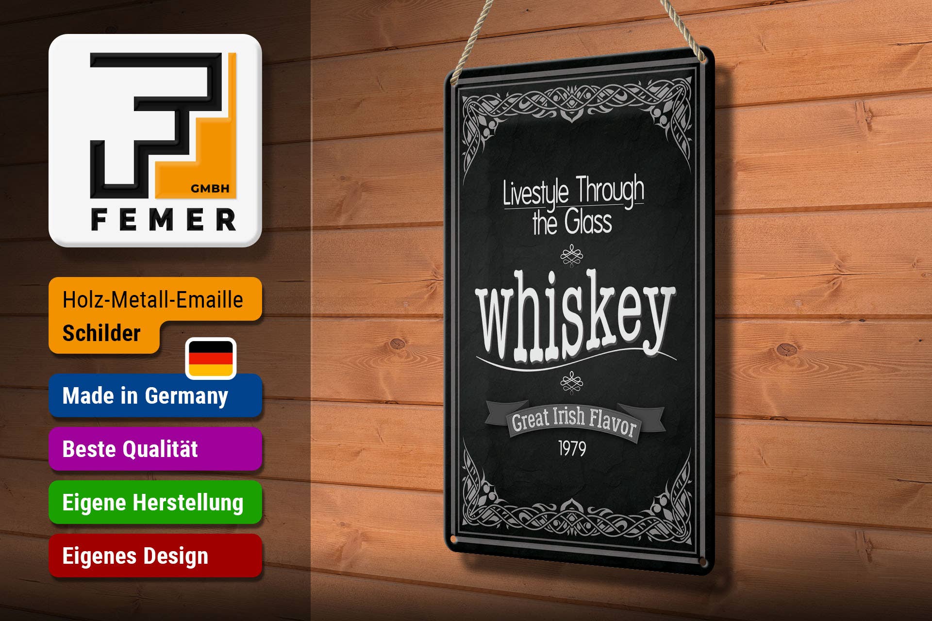 Femer - Wholesale Sign - Whiskey livestyle trough tin sign 20x30cm2