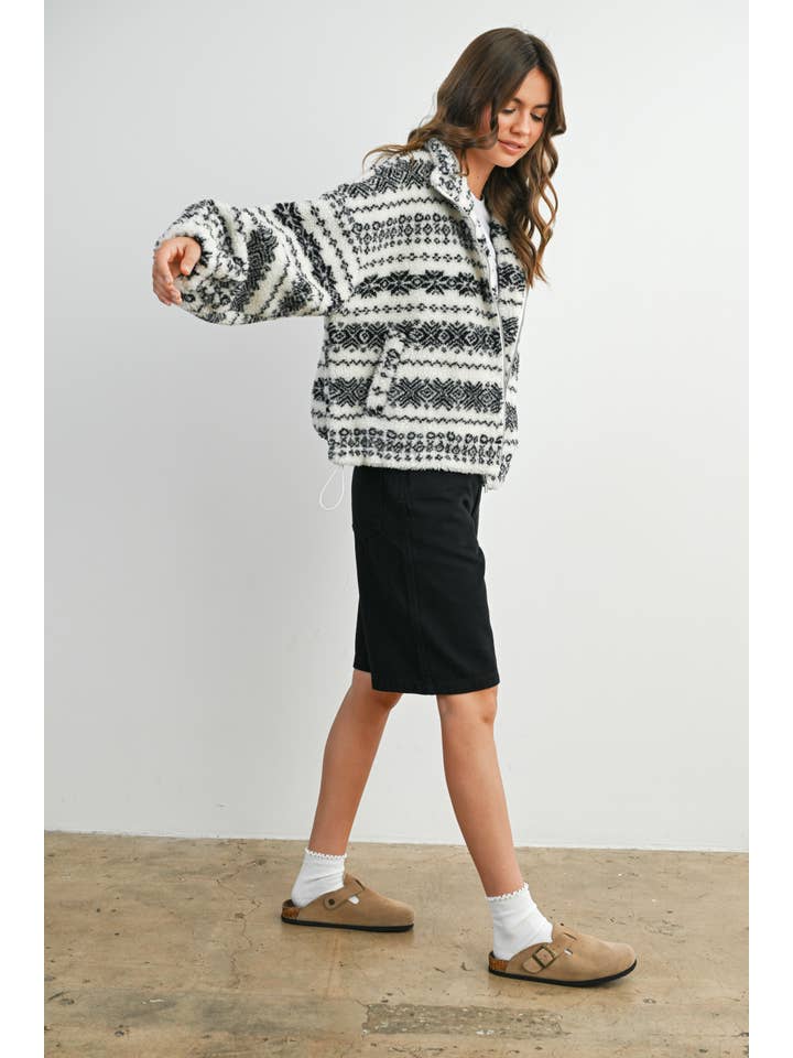 BUTTERMELON - Wholesale Jacket - Women's - Fuzzy Fleece Zip-Front Patterned Jacket - BMJ78074