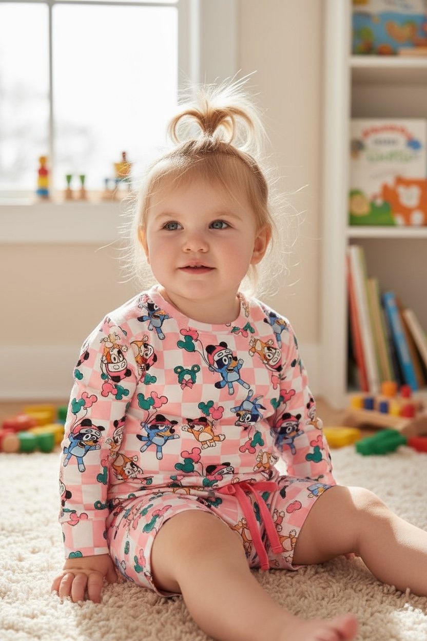 Kids Charm Online - Vente Ensemble haut et short – enfant - Ensemble 2 pièces pour filles avec personnage de chien de Noël imprimé. OFG53157 AMY0