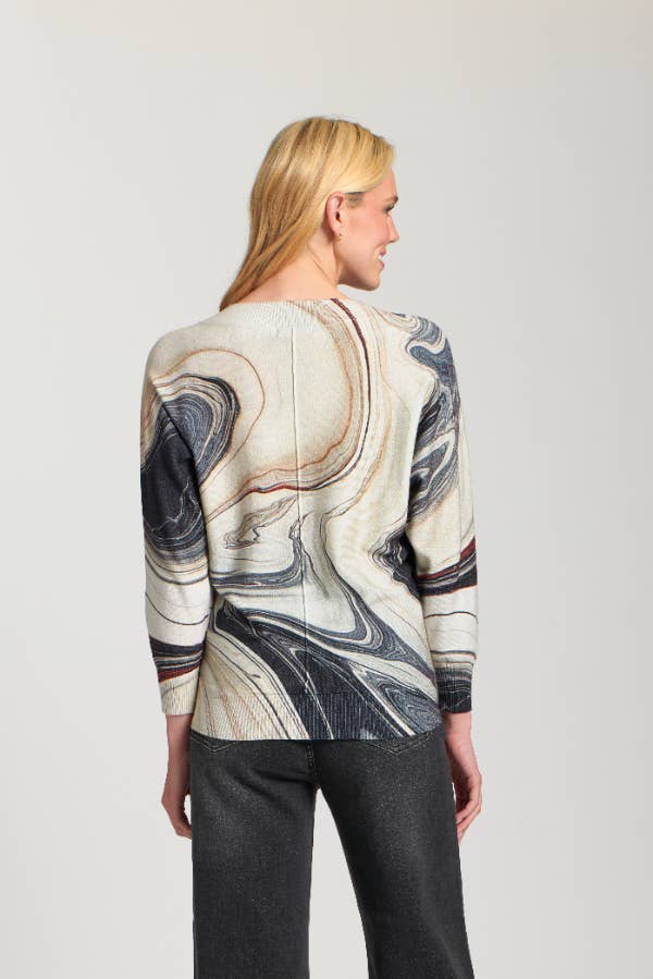 Sunset Marble Printed V-Neck Pullover - Dark Grey Multi for wholesale on Faire1