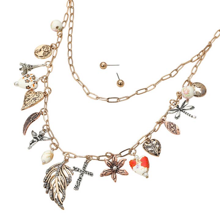 Sensibling Corp. - Wholesale Pendant/charm necklace - Mixed Charm Layered Chain Necklace Set
1