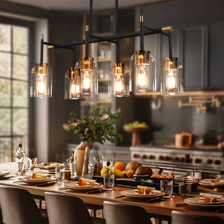 Ephedra 6-Light Black and Brass Island Light for wholesale by Belles Lighting