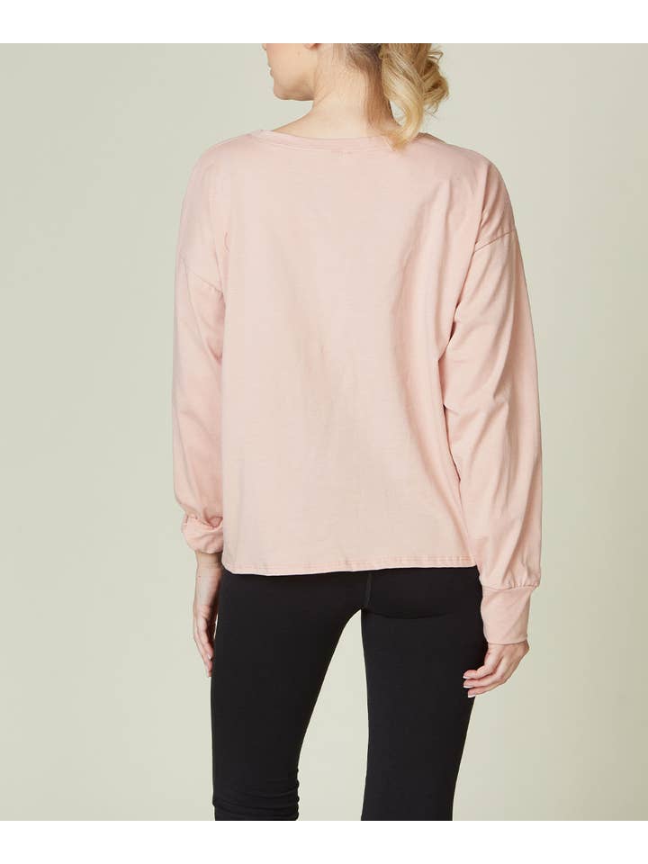 MAUVE COTTON JERSEY OVERSIZE LONG SLV TEE for wholesale on Faire3