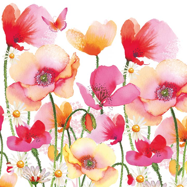 Watercolor Poppies & Daisies 33x33 cm for wholesale by ppd Paperproducts Design GmbH