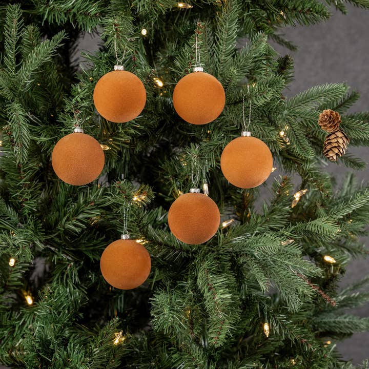 Ragon House - Wholesale Ornament set - SET/ 6 - 2.5" FAWN FLOCKED BALLS2