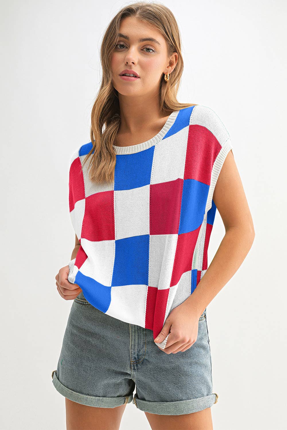Aapparella - Vente Pull en maille – femme - Haut en tricot à manches courtes colorblock | S-2XL17