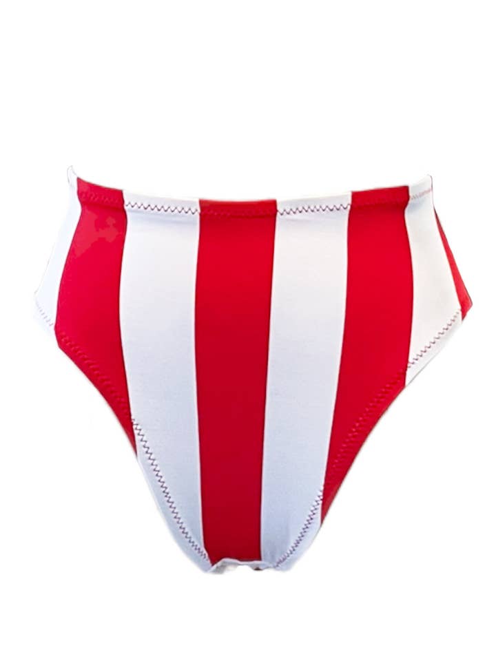 R o b i n High Rise Red Striped Bikini Bottoms for wholesale by Swim With Poppies