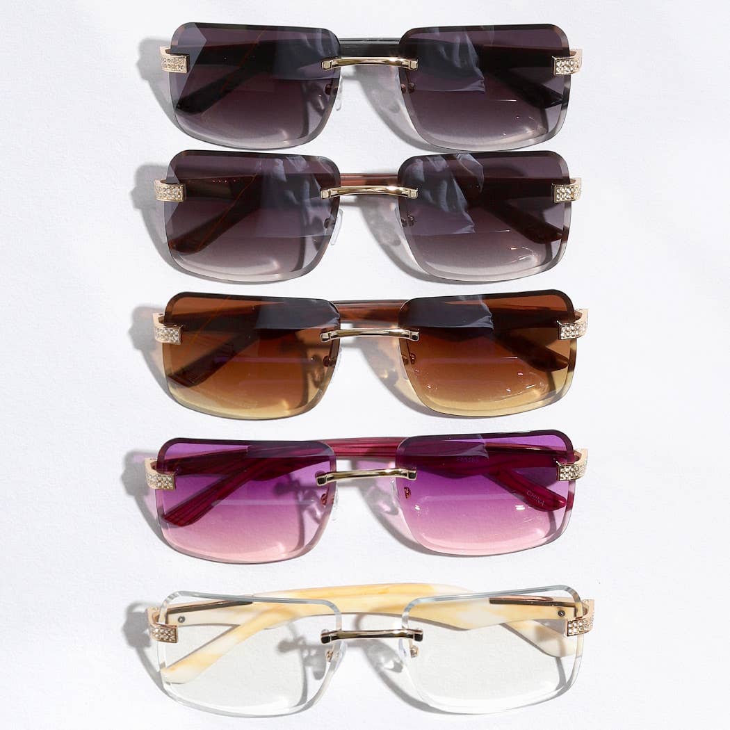 12 COULEURS ASSORTIES Lunettes de soleil décoratives en strass à verres carrés sans cadre en vente sur Faire6