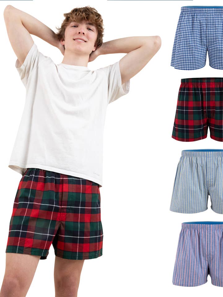 Pima Paradise Men’s Woven Boxer Shorts – 4 Pack(Blue Multi) for wholesale by Pima Paradise