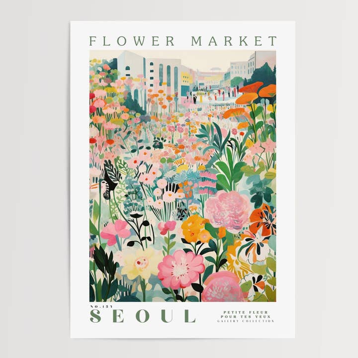 Affiche du marché aux fleurs de Séoul pour la vente par Enchanted Sights