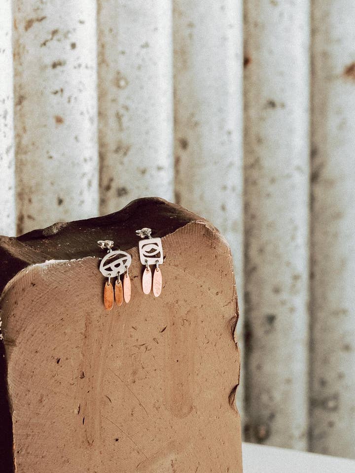 Crying Tiger Studs - Stainless Steel & Copper for wholesale by ELKE