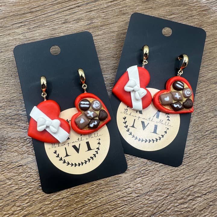 Chocolate Box Polymer Clay Earrings for wholesale by Making with Molli