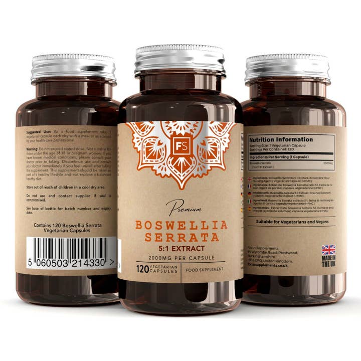 Focus Supplements – Großhandel Nahrungsergänzungsmittel/Vitamin zum Einnehmen – Boswellia Serrata 5:1 Extrakt (2000 mg) 120 Kapseln